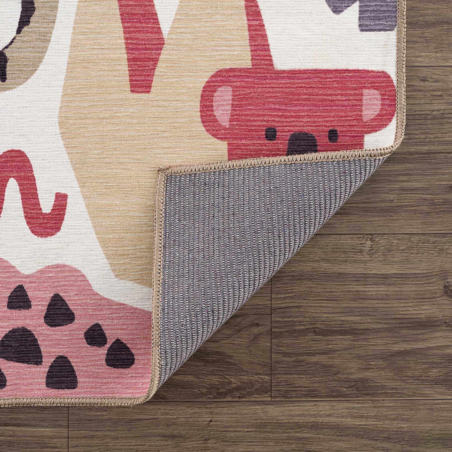 Pink Jungle Animal Washable Rug