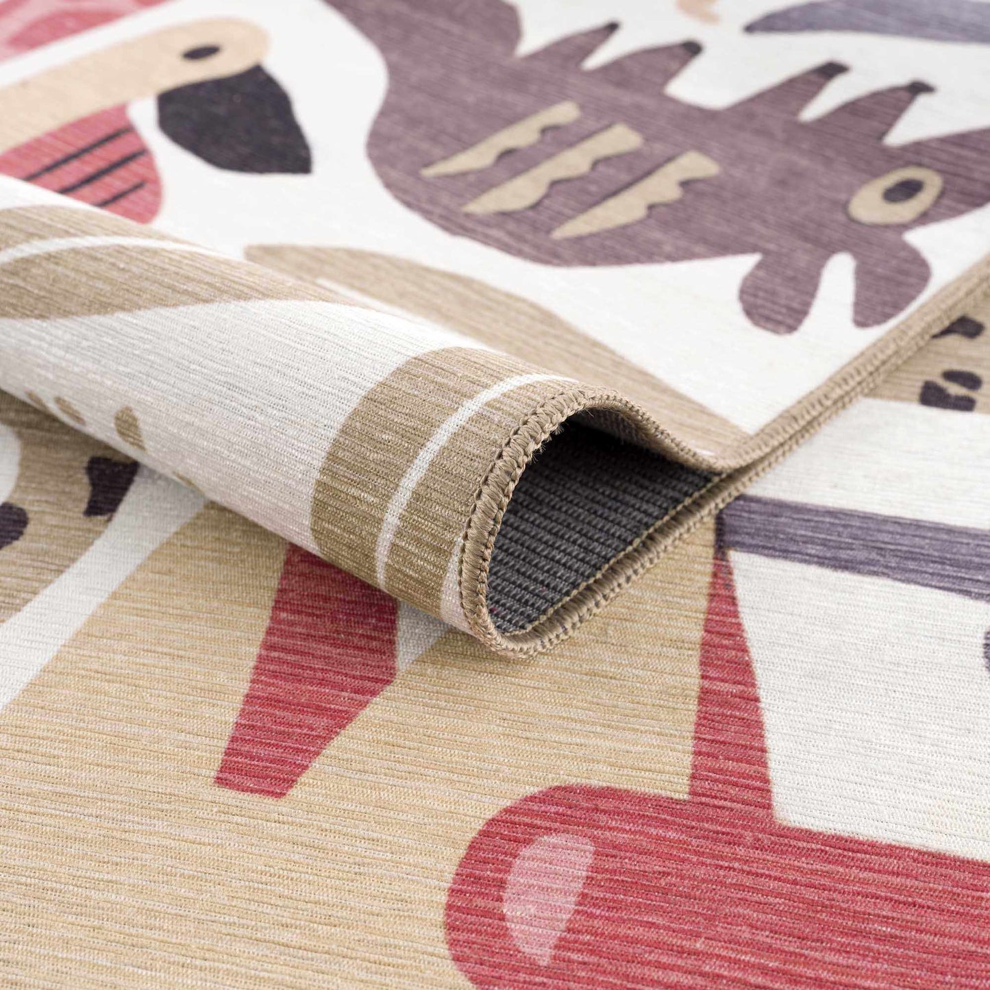 Pink Jungle Animal Washable Rug