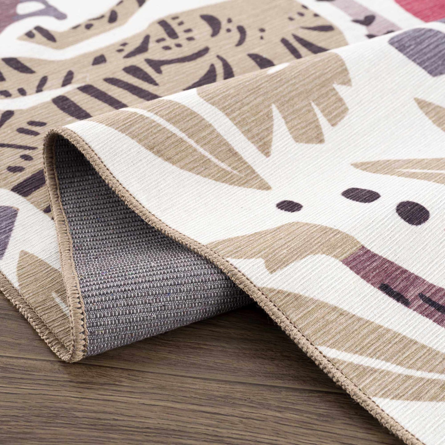 Pink Jungle Animal Washable Rug