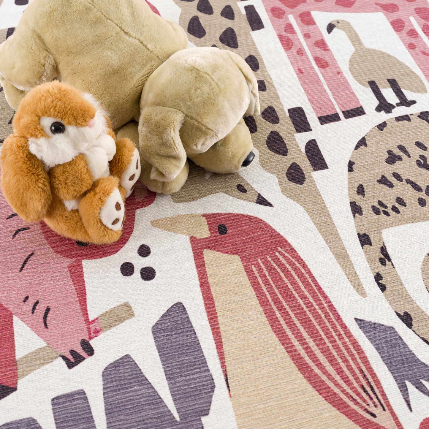 Pink Jungle Animal Washable Rug