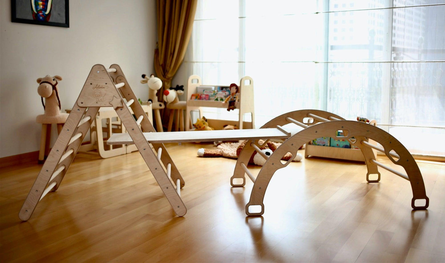 Montessori Climbing Set (3 Pieces)| Pikler Triangle, Climbing Arch &