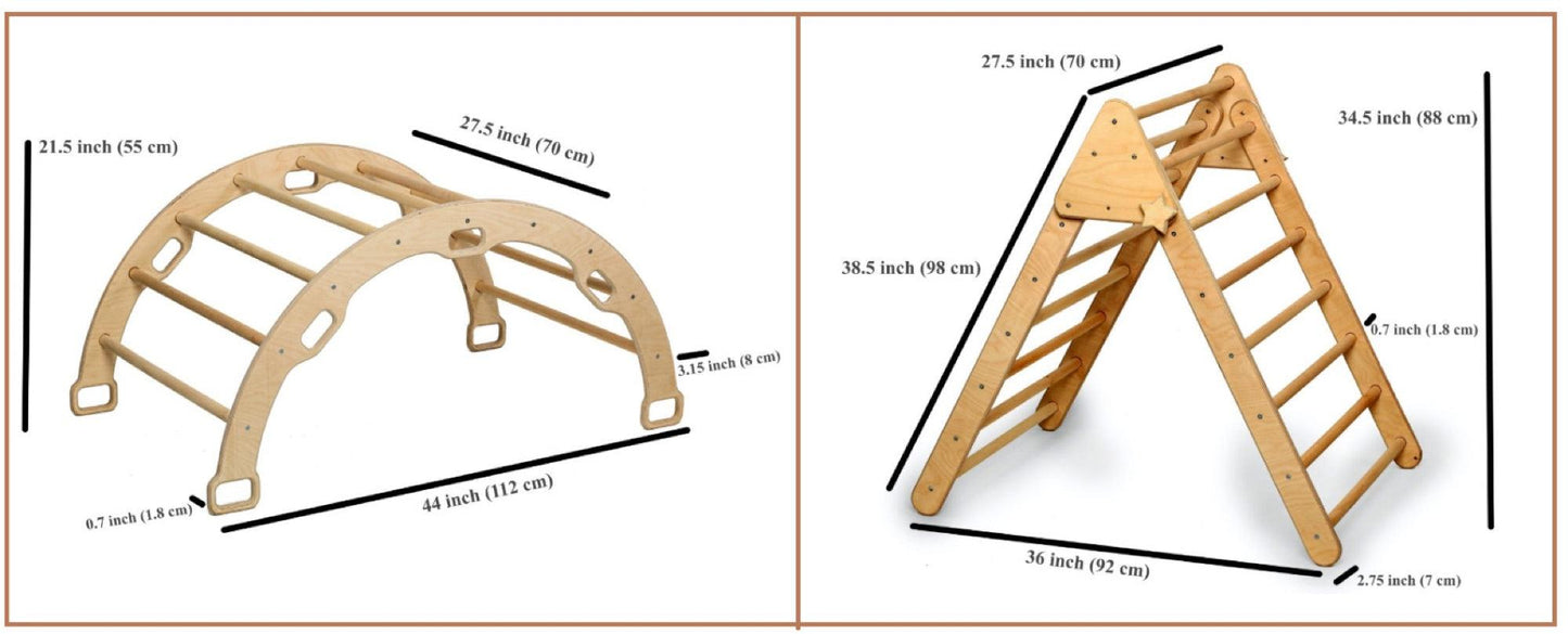 Montessori Climbing Set (3 Pieces)| Pikler Triangle, Climbing Arch &
